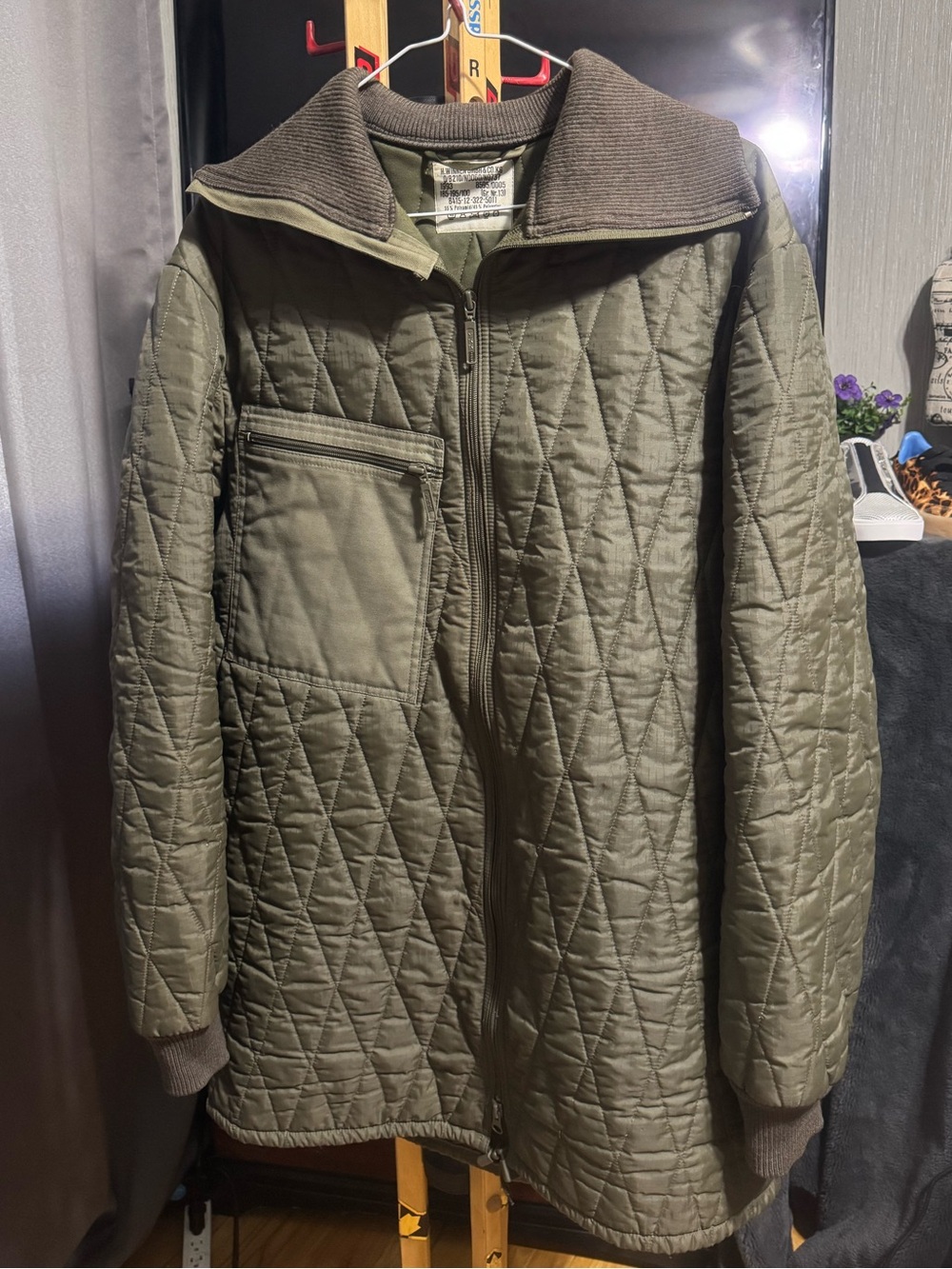 Vintage 1993 German Military Surplus Quilted Olive Jacket Liner Size 13 - Large